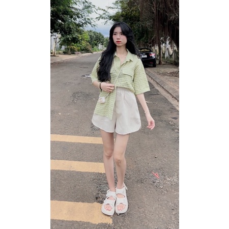 SET ÁO SƠMI+SHORT NHUNG