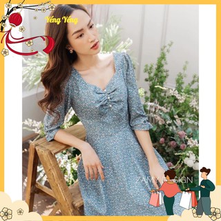VNU188 - VÁY XANH NHẠT HOA NHÍ NHÚN NGỰC