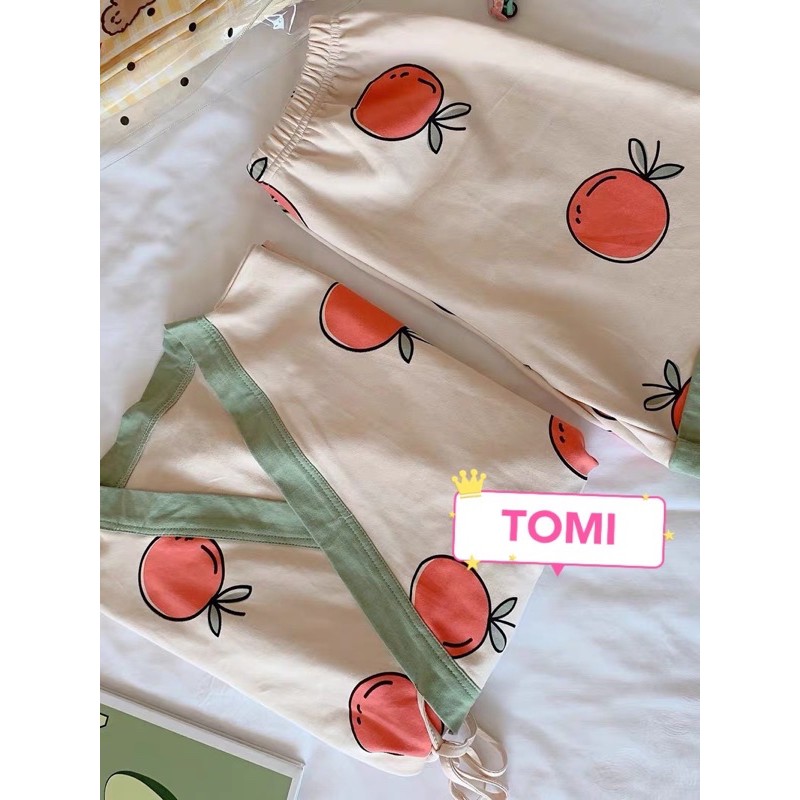 Đồ bộ nữ, bộ pijama nữ ngắn tay quả đào buộc dây nhật dễ thương - TOMI BOUTIQUE