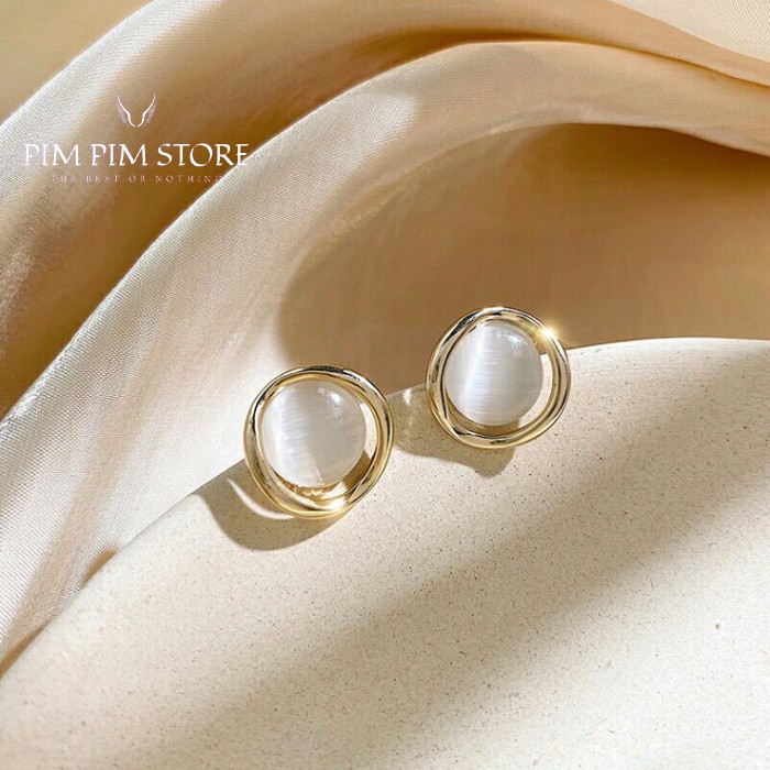 Bông tai nữ dáng tròn mặt đá sang trọng chất liệu hợp kim S925 không phai màu khuyên tai phong cách hàn quốc