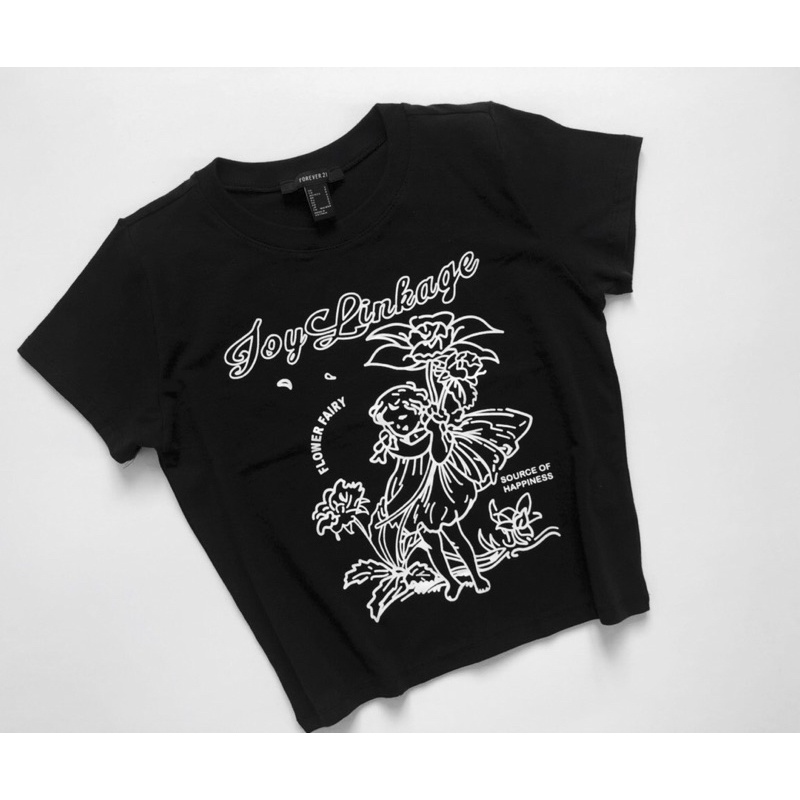 Áo croptop thun cotton đen in chữ Joy Linkage