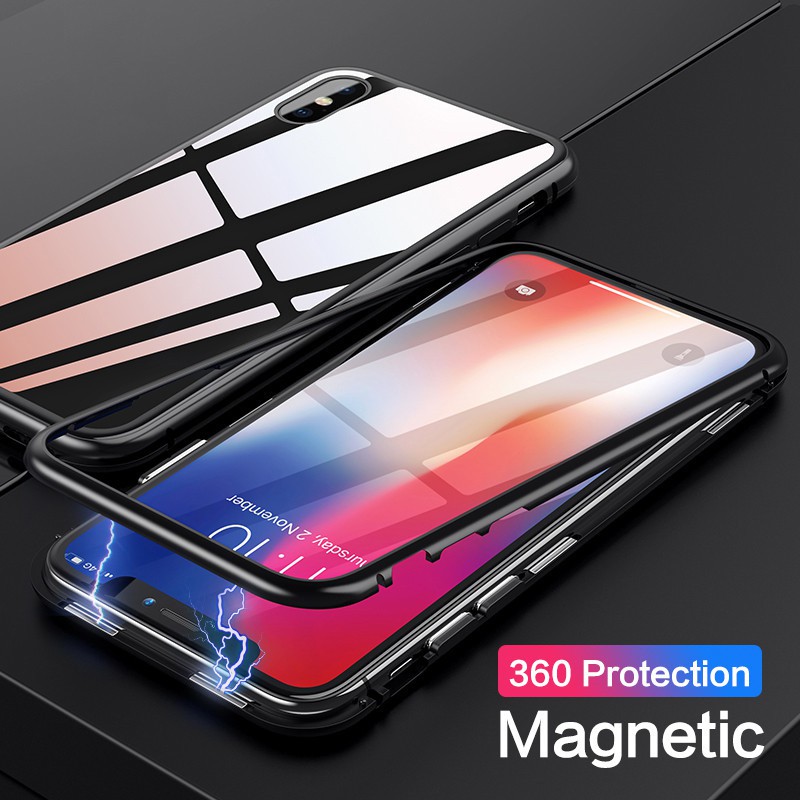 Ốp điệ̣n thoại kính cường lực viền kim loại nam châm cho iPhone 6 6s 6p 6sp 7 8 plus se 2020 se2 7p 8p 11 pro X Xs Xsmax XR se2020