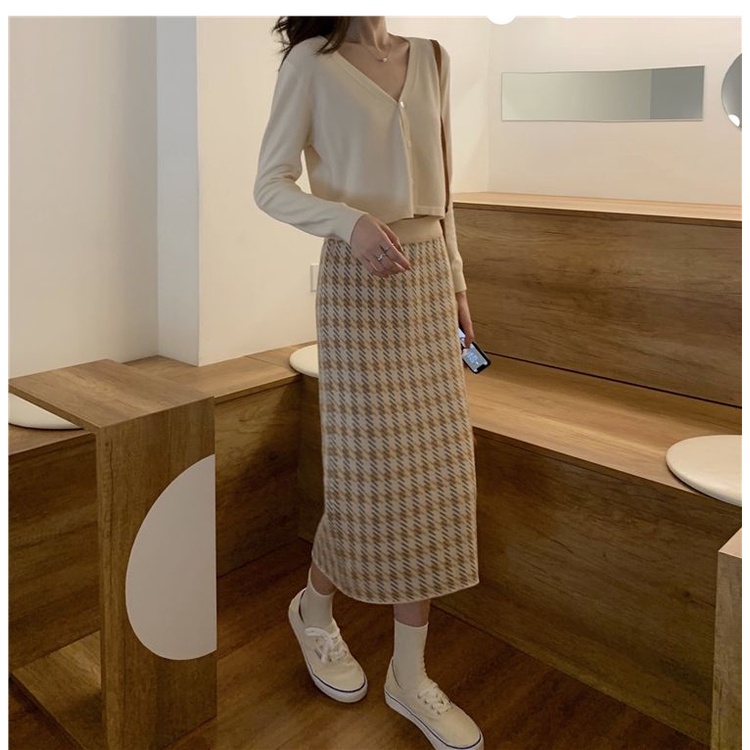 Chân váy dệt kim lưng cao thời trang thu đông mới 2021