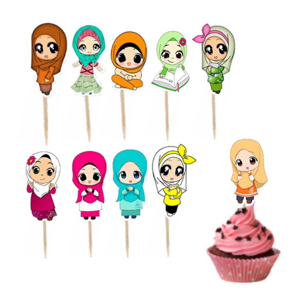 Hijab Girl / Trẻ Em Hijab Sinh Nhật Cupcake Topper / Trẻ Em Hijab Trang Trí Bánh Sinh Nhật