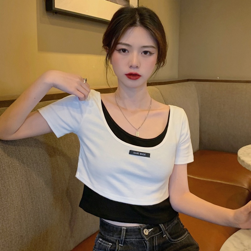 SUXI Áo Thun Croptop Cổ Tròn Tay Ngắn Thời Trang Mùa Hè Quyến Rũ Cho Nữ