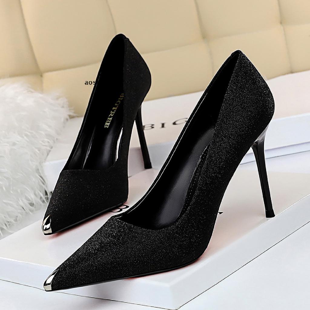 【aos】 Womens Glitter Stilettos Classic Pointed Toe Dress Pump Shoes .