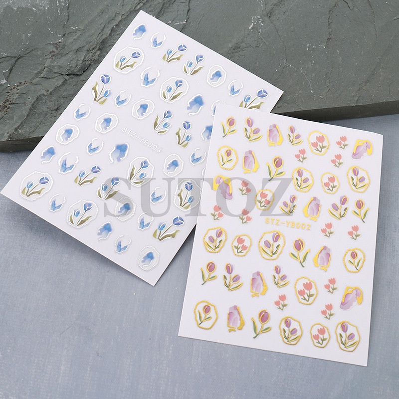 Miếng Dán Trang Trí Móng Tay Hình Hoa Tulip Chống Thấm Nước