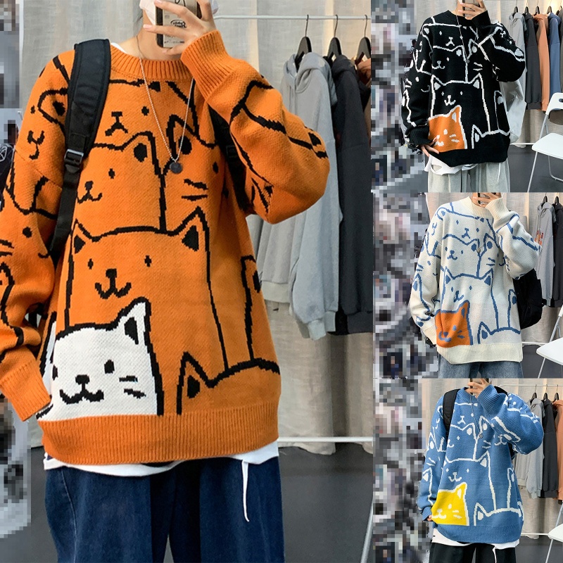 Áo Sweater Tay Dài In Hoạt Hình Mèo Kiểu Harajuku Nhật Bản Cá Tính Cho Nam Và Nữ