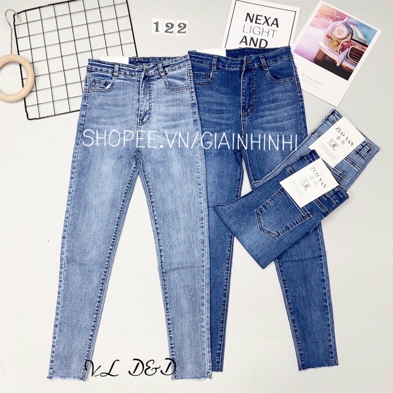 Quần bò ôm trơn đơn giản, Quần jean cạp cao basic QJ1222 - NhiNhi Shop