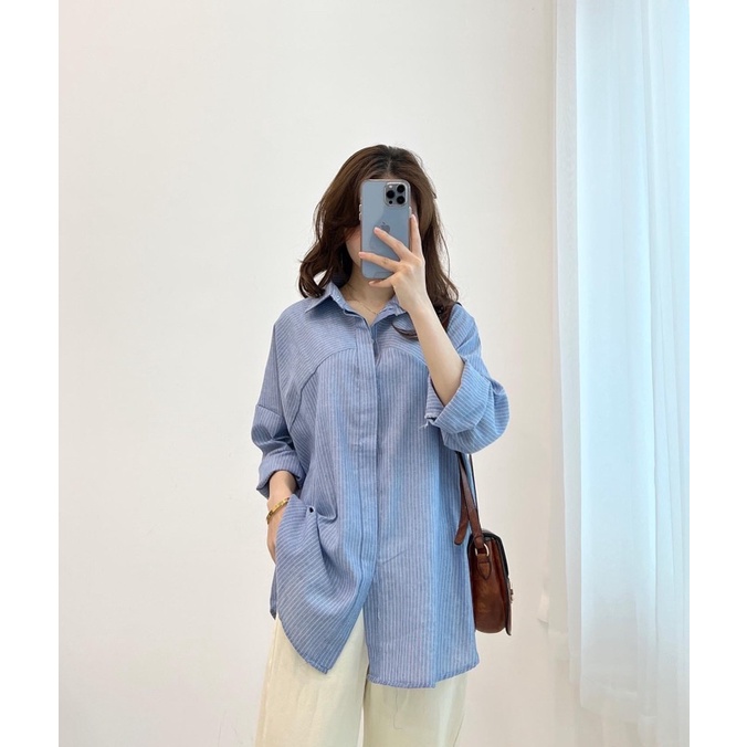 Áo sơmi kẻ sọc dài tay cúc vạt dáng unisex hàng chuẩn l1 -cuastore.vn