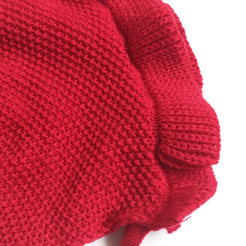 Mũ đan len màu trơn có dây cột xinh xắn cho bé