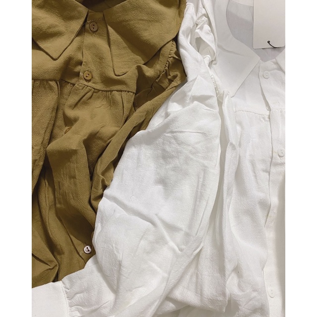 [Ảnh Thật] Áo Sơ-mi Nữ Thô Đũi Mềm Viền Bèo 2 Màu Trắng/Nâu | BigBuy360 - bigbuy360.vn