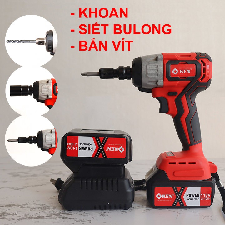 Máy Siết Bulong KEN 118V - TẶNG 6 Đầu khẩu - Máy Bắt Vít, Máy Siết Bulong 118V Đa Năng