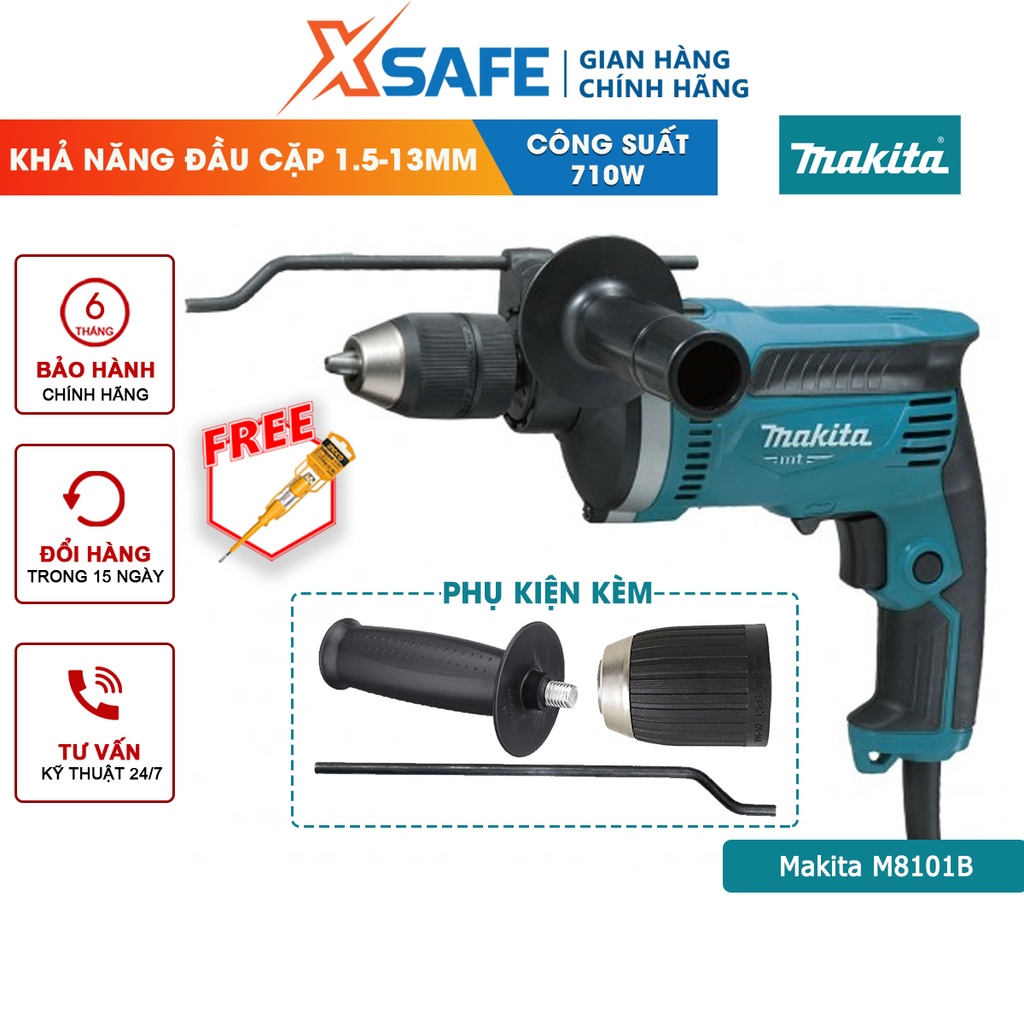 Máy khoan búa cầm tay MAKITA M8101B 16MM 710W, tốc độ đập 0-48.000bpm, dây dẫn điện dài 2m - chính hãng - xsafe