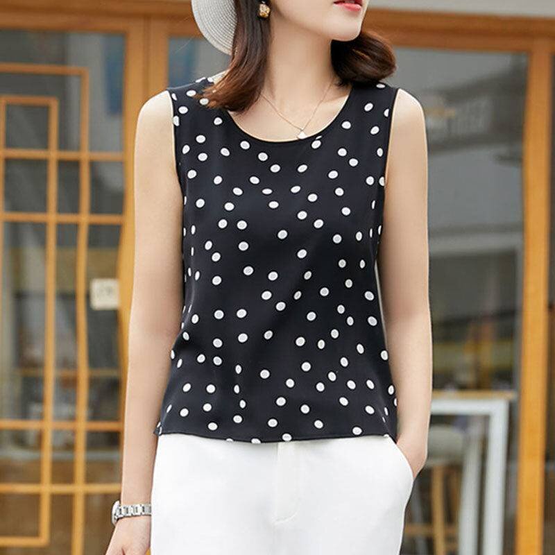 Áo Sát Nách Cổ Tròn Hoạ Tiết Chấm Bi Chất Liệu chiffon Cho Nữ