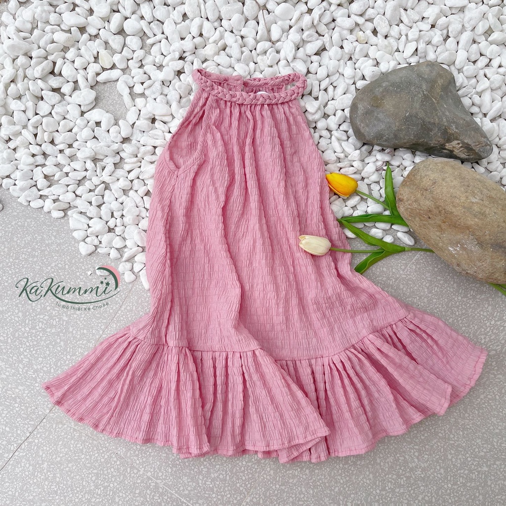 Váy yếm đan dây cổ chất đũi xốp mềm (KM22-VA216) Kakummi