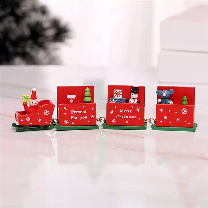 Mô Hình Đoàn Tàu Xe Lửa Bằng Gỗ 4 Cái Cho Trang Trí Giáng Sinh