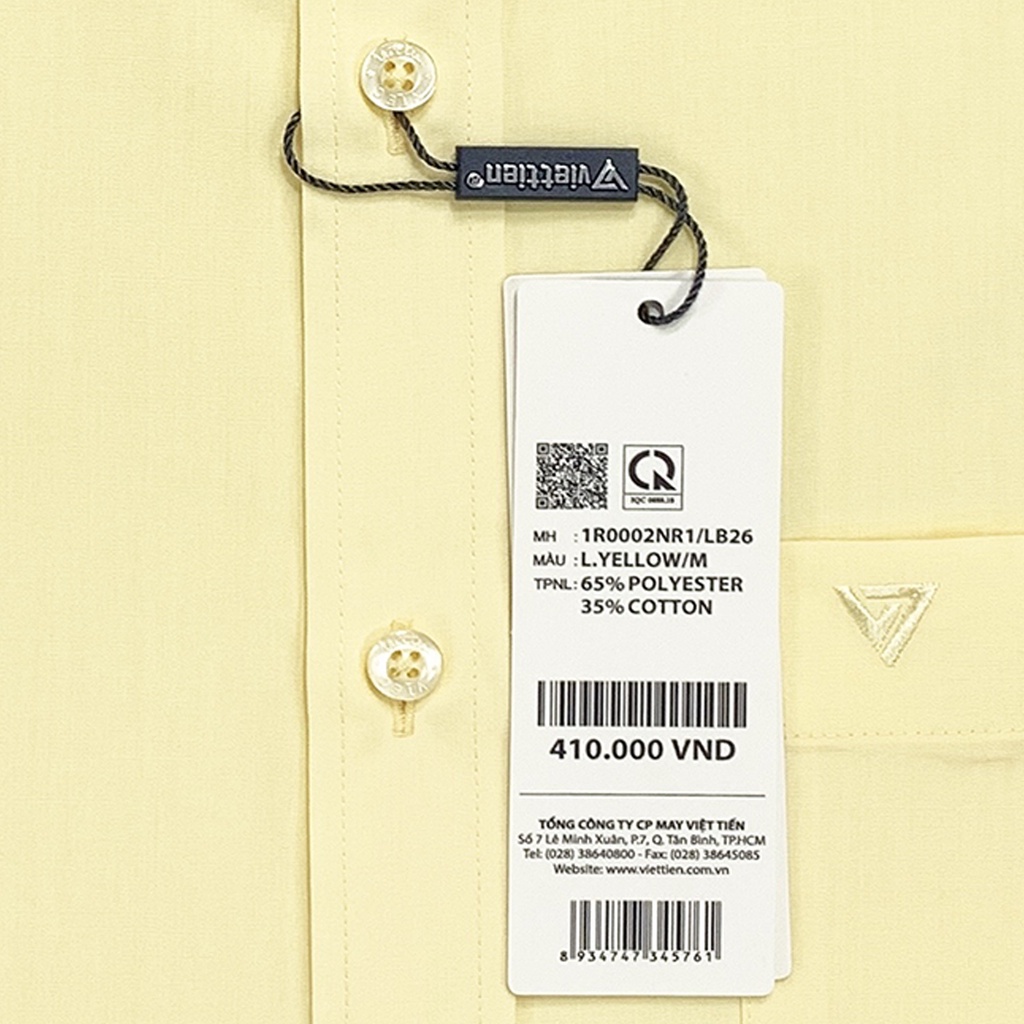 Viettien - Áo sơ mi nam dài tay màu vàng chanh phom rộng regular - Áo sơ mi công sở nam Việt Tiến