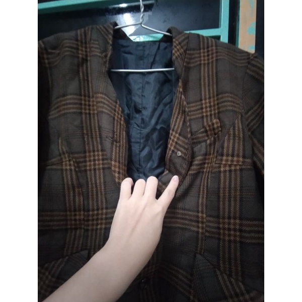 Áo blazer dạ sọc caro nâu 2hand