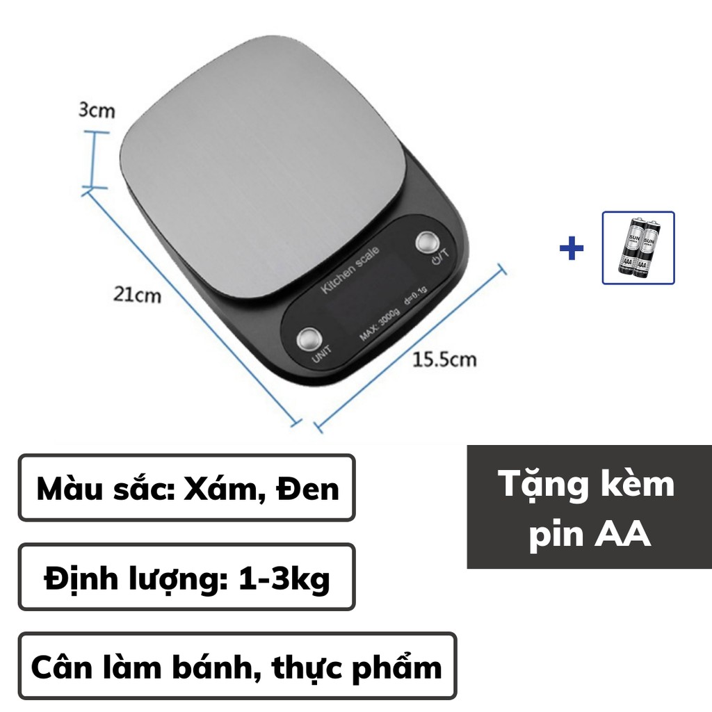 Cân tiểu ly điện tử mini định lượng 1-5kg B05 độ chính xác cao làm bánh Cân tiểu ly 3kg cao cấp kèm 2 viên pin AA