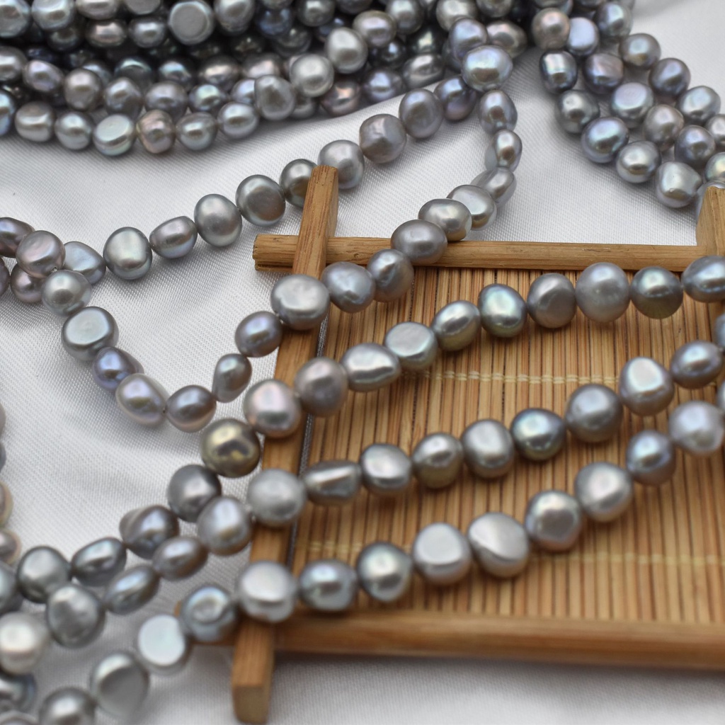 Hạt Ngọc Trai Tự Nhiên Hai Mặt 8-10mm Màu Xám Hình Người Ngoài Hành Tinh Làm Trang Sức