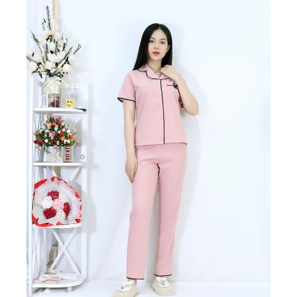 Bộ đồ bộ Pijama màu HỒNG tay ngắn quần dài siêu lụa - Thoải Mái Nhẹ Nhàng