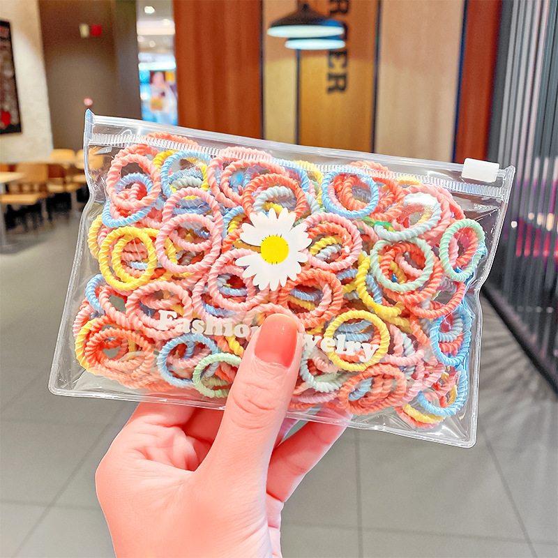 Set 100 dây buộc tóc Haimeikang co giãn nhiều màu xinh xắn cho bé gái