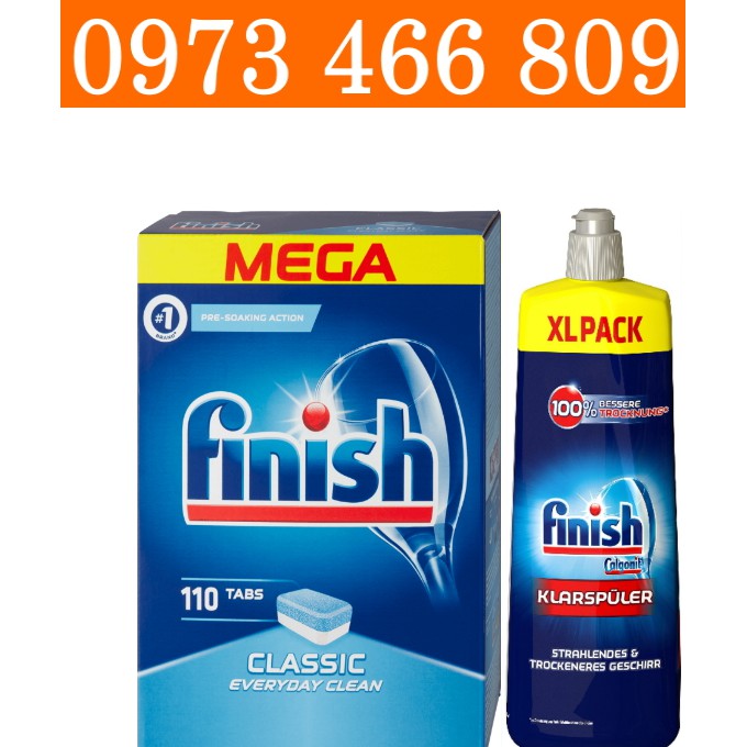 Combo Viên rửa bát Finish 110 Viên + Nước làm bóng Finish 750ml, combo 110 viên finish classic + dầu bóng bát finish 750