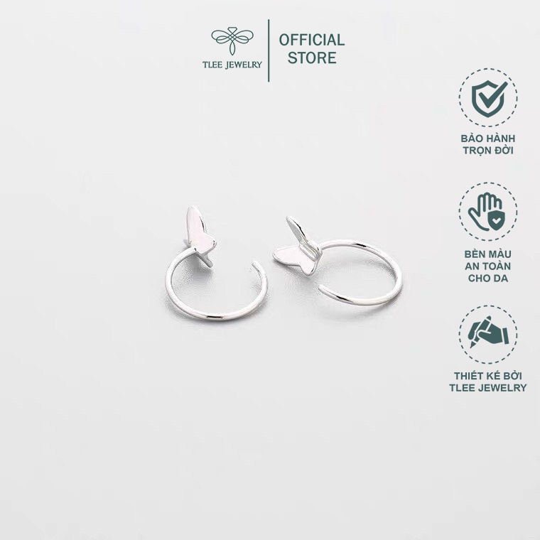 Khuyên Tai Bạc Nữ Tlee Cánh Bướm Dáng Móc Cá Tính, Đơn Giản Tleejewelry B0196