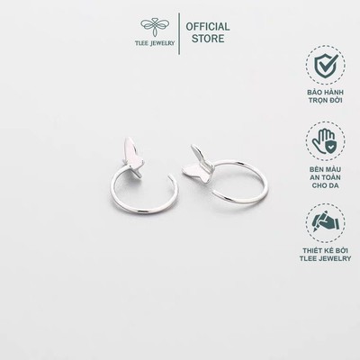 Khuyên tai bạc nữ TLEE cánh bướm dáng móc cá tính, đơn giản TLEE JEWELRY B0196