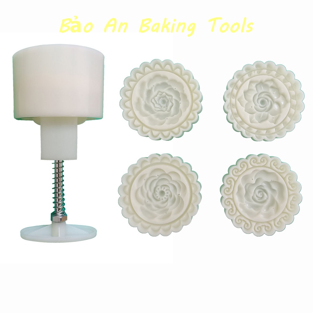 Khuôn bánh trung thu lò xo Hoa Hồng Mẫu Đơn 3d 4 mặt 125gr-150gr