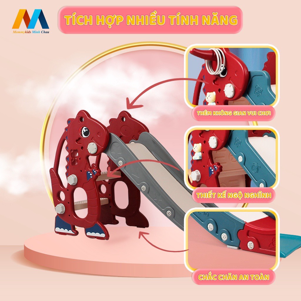 [HỎA TỐC HCM] Cầu trượt cho bé khủng long Mommykids TẶNG KÈM bộ bóng rổ và gấu phát nhạc cho bé yêu
