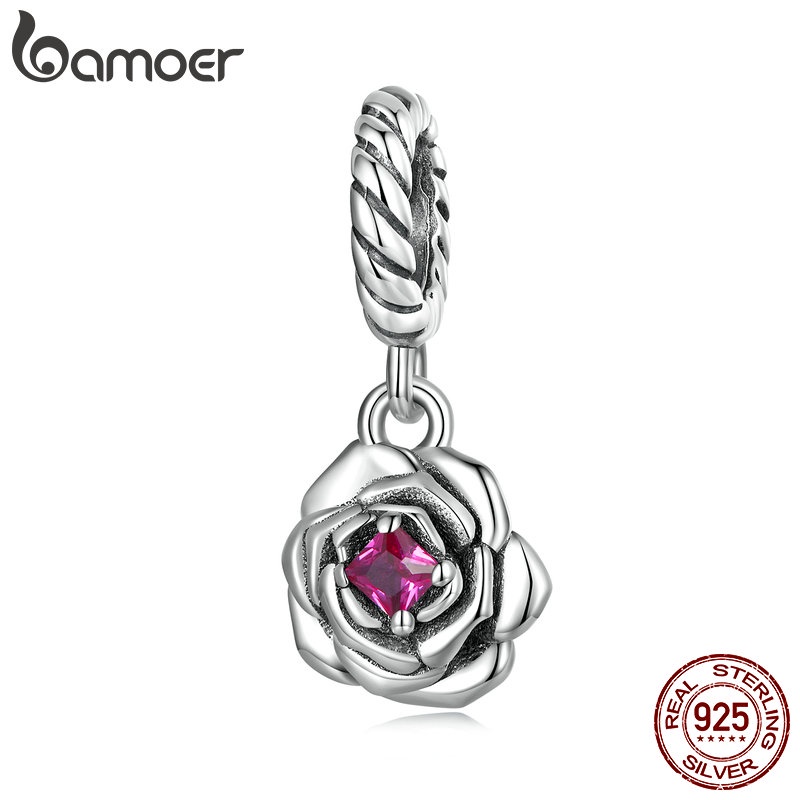 Mặt dây chuyền Bamoer bạc 925 mặt hoa hồng thanh lịch cho nữ