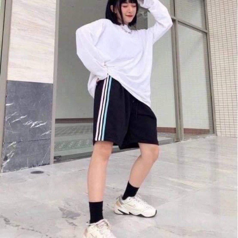 Quần đùi cộc 3 sọc cạp chun unisex - Short lửng dáng suông form rộng, thiết kế đơn giản, cá tính, bắt mắt