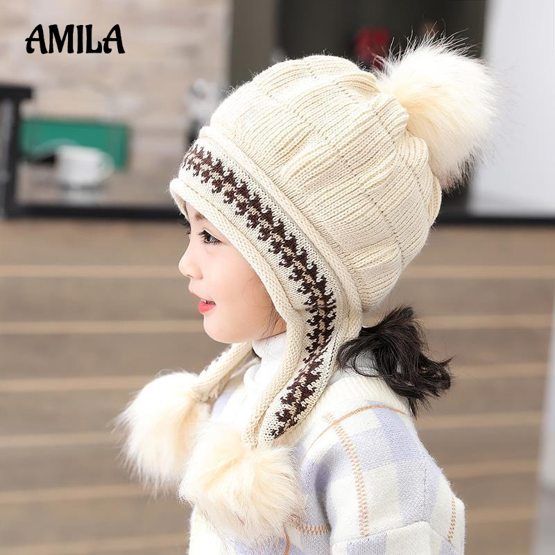Mũ len AMILA lót lông cừu giữ ấm tai kiểu công chúa dễ thương thời trang thu đông dành cho mẹ và bé