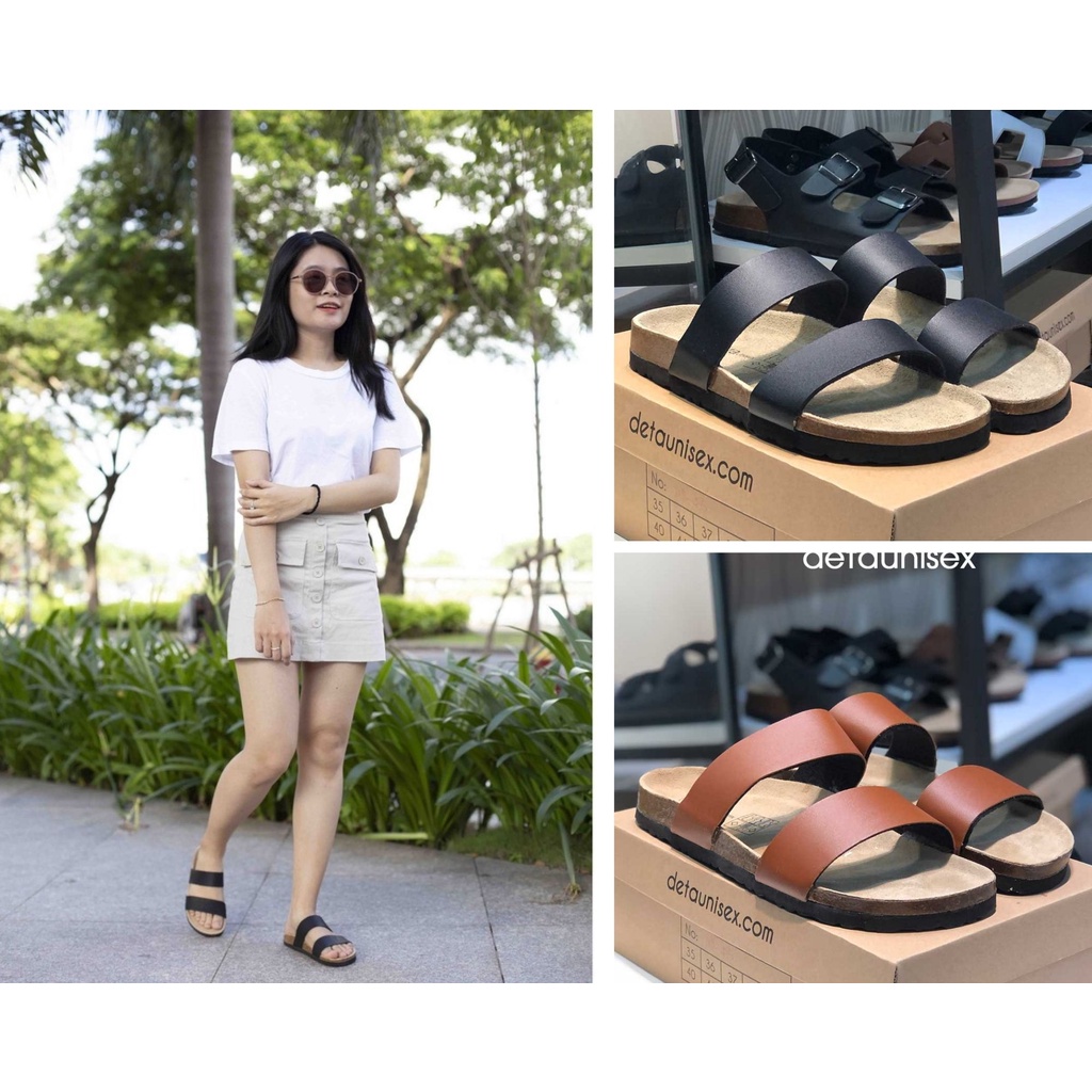 Dép đế trấu 2 quai ngang nam nữ Birken thương hiệu DETAUNISEX - DETA24