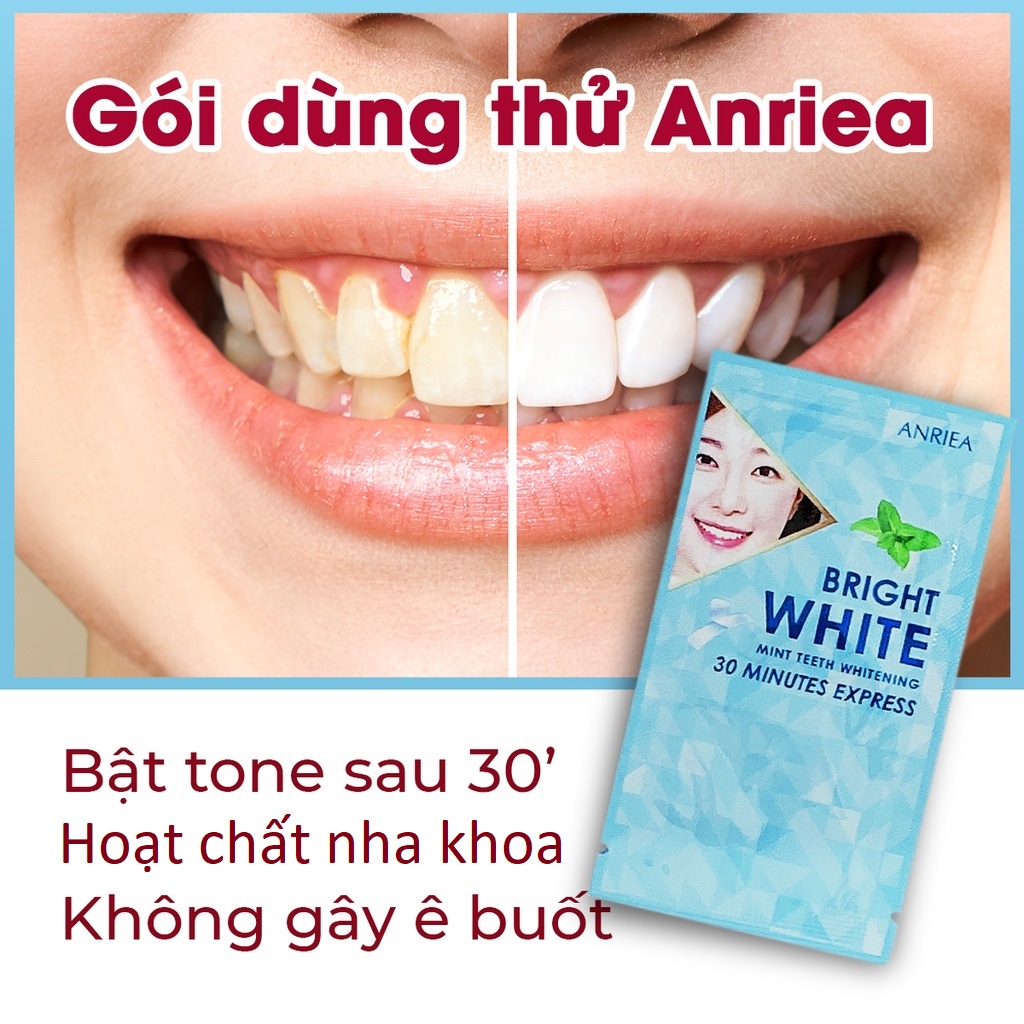 [GÓI DÙNG THỬ - TRẮNG CẤP TỐC] 1 gói miếng dán trắng răng Anriea Bạc Hà cải thiện hiệu quả sau 30' - Hàng chính hãng A07