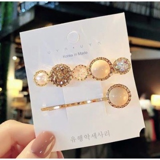 Set 2 kẹp tóc đính đá dạng hạt tròn