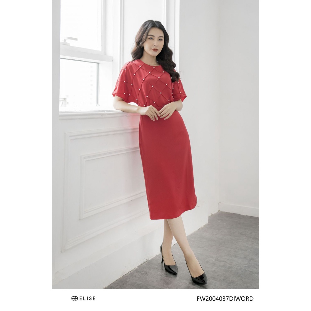 Đầm đỏ đính trai thiết kế Elise FW2004037DIWORD