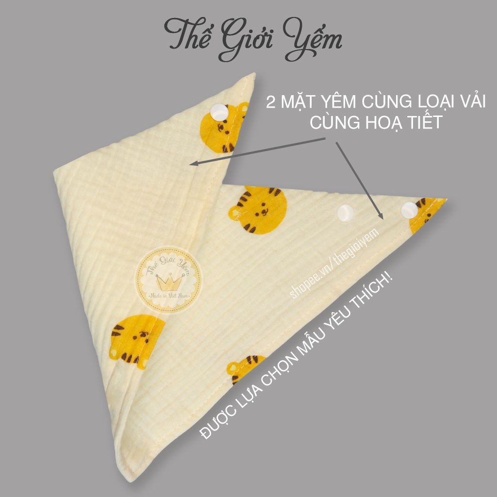 Yếm xô tam giác cho bé vải xô muslin cao cấp màu sắc dễ thương xinh yêu cho bé trai bé gái từ 0 đến 5 tuổi THẾ GIỚI YẾM