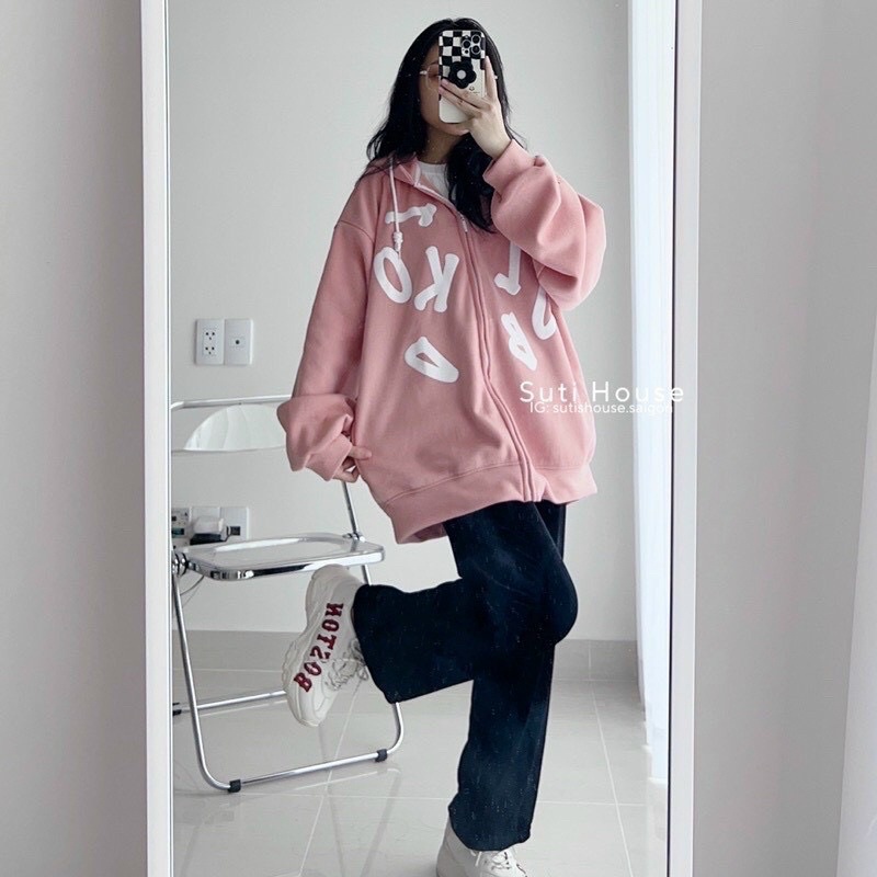 Áo khoác nỉ ngoại có nón dây kéo in chữ cái unisex ulzzang nam nữ