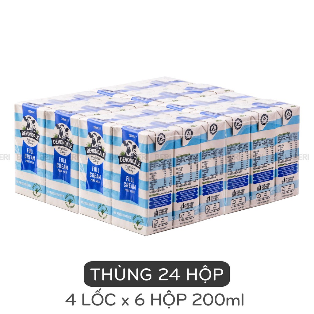 Thùng 24 hộp Sữa tươi nguyên kem Devondale 200ml