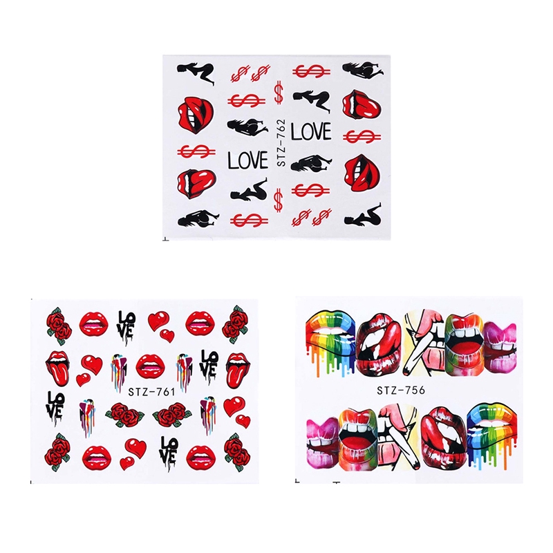 [Hàng mới về] Nhãn dán 6 phong cách tùy chọn kiểu châu âu hình đôi môi đỏ quyến rũ chuyển nước