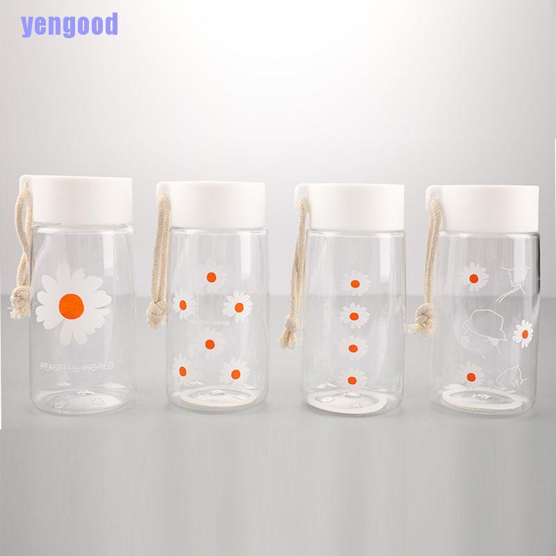 Bình nước nhựa trong suốt 500ml họa tiết hoa cúc vàng xinh xắn