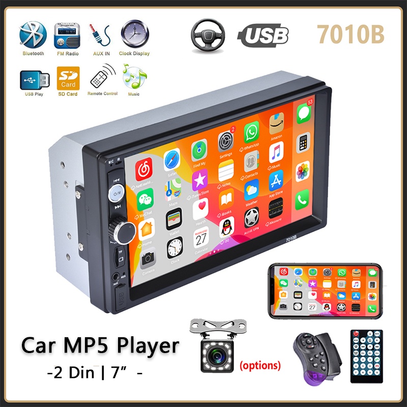 Máy Nghe Nhạc MP5 Đa Phương Tiện Màn Hình Cảm Ứng 2Din 7inch MP5 Bluetooth USB TF FM 7010 Cho Xe Hơi