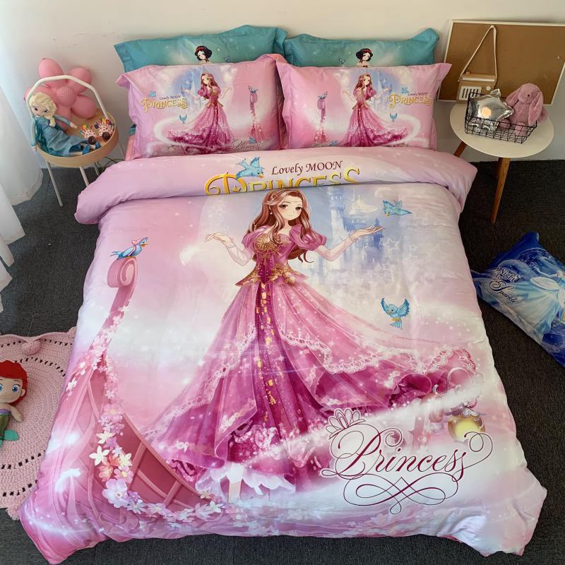 Bộ chăn ga gối cotton lụa cao cấp hình hoạt hình disney công chúa  Elsa Frozen cho bé