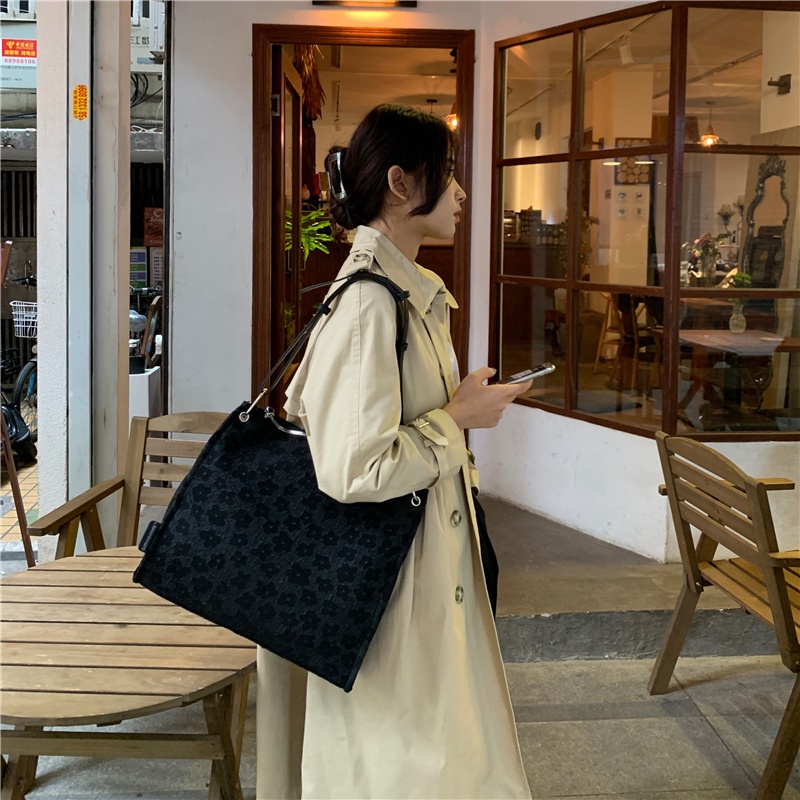 IELGY Túi Xách canvas Sức Chứa Lớn Họa Tiết Hoa Cúc Nhỏ Có Khóa Kéo Phong Cách Nhật Hàn