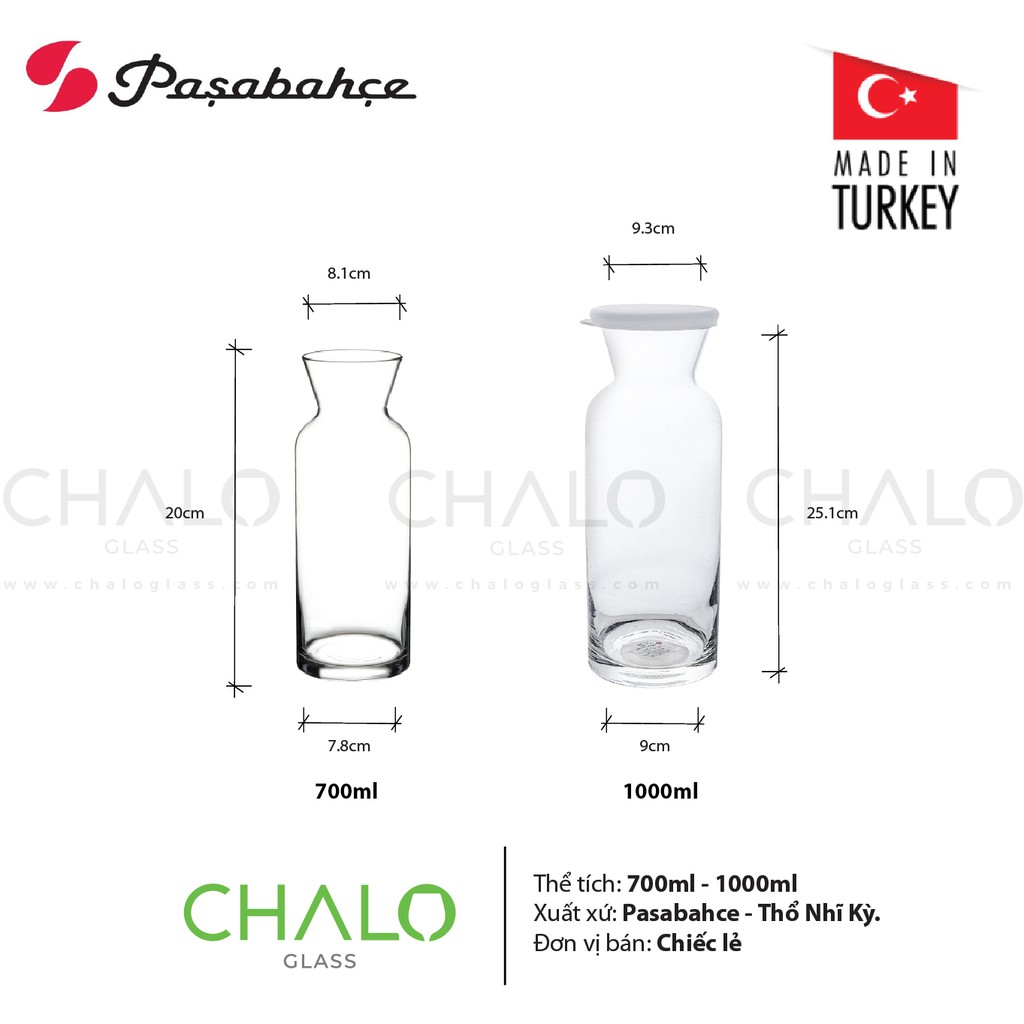 [Chính hãng] Bình thủy tinh Pasabahce Village 700ml - 1000ml - 43814 - 43824