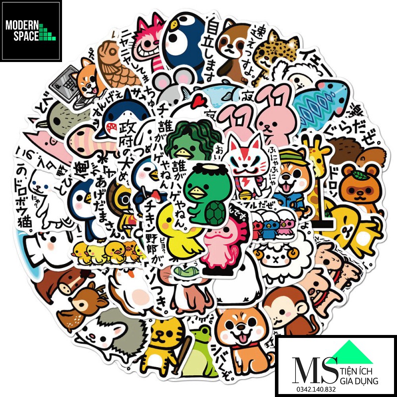 Sticker PVC Dễ thương ST-096 - Cả bộ 50 Hình Stickers Chống nước Dán Mũ bảo hiểm Vali Laptop Điện thoại Dán xe
