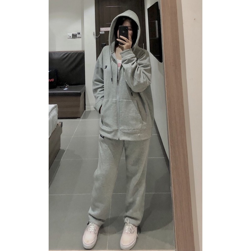 QUẦN DÀI NỈ NAM NỮ UNISEX ỐNG SUÔNG CẠP CHUN MÀU GREY LOGO FUNKY